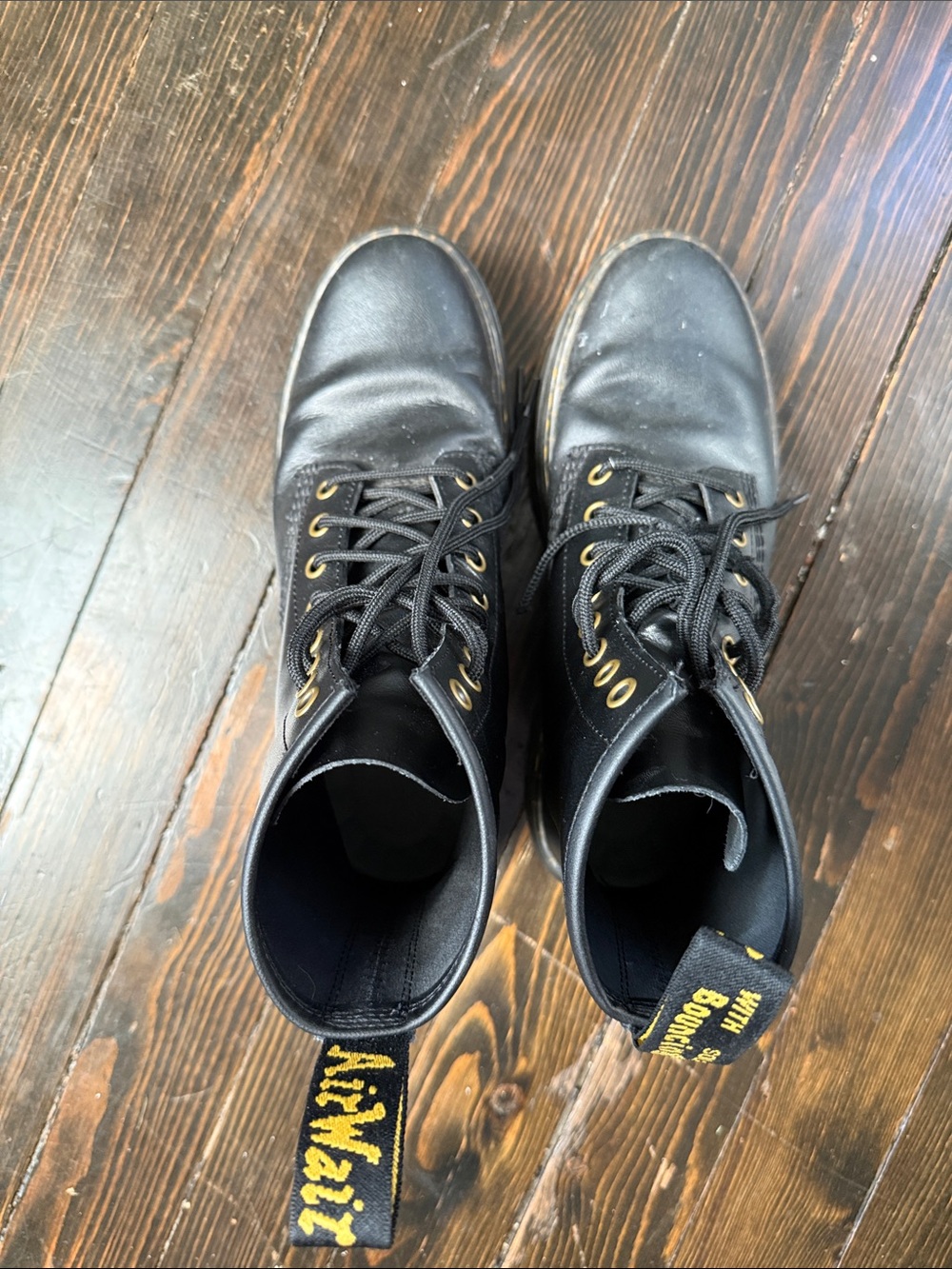 Dr. Martens Black Leather Lace-Up Boots with Gold Eyelets